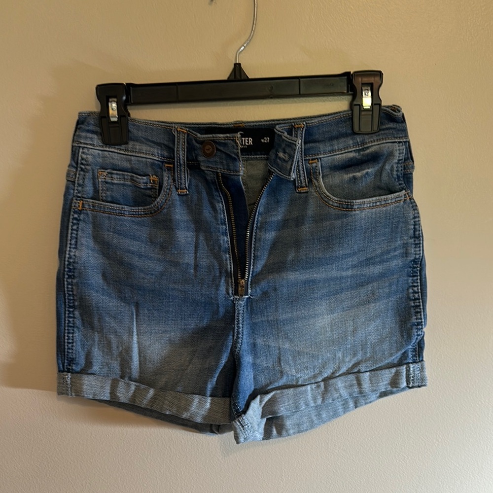 Hollister Blue Jean Shorts Mid-Thigh Cuffed